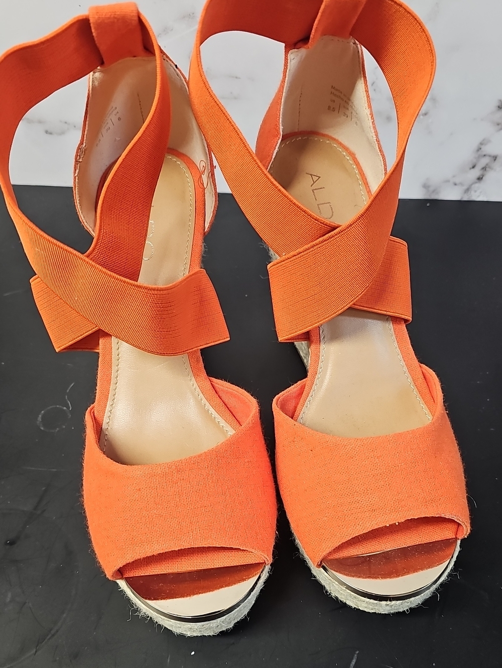 Aldo Orange Crisscross Espadrille Wedge Sandals